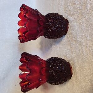 Red glass candle holders set of 2 carnival glass vintage candle holders
